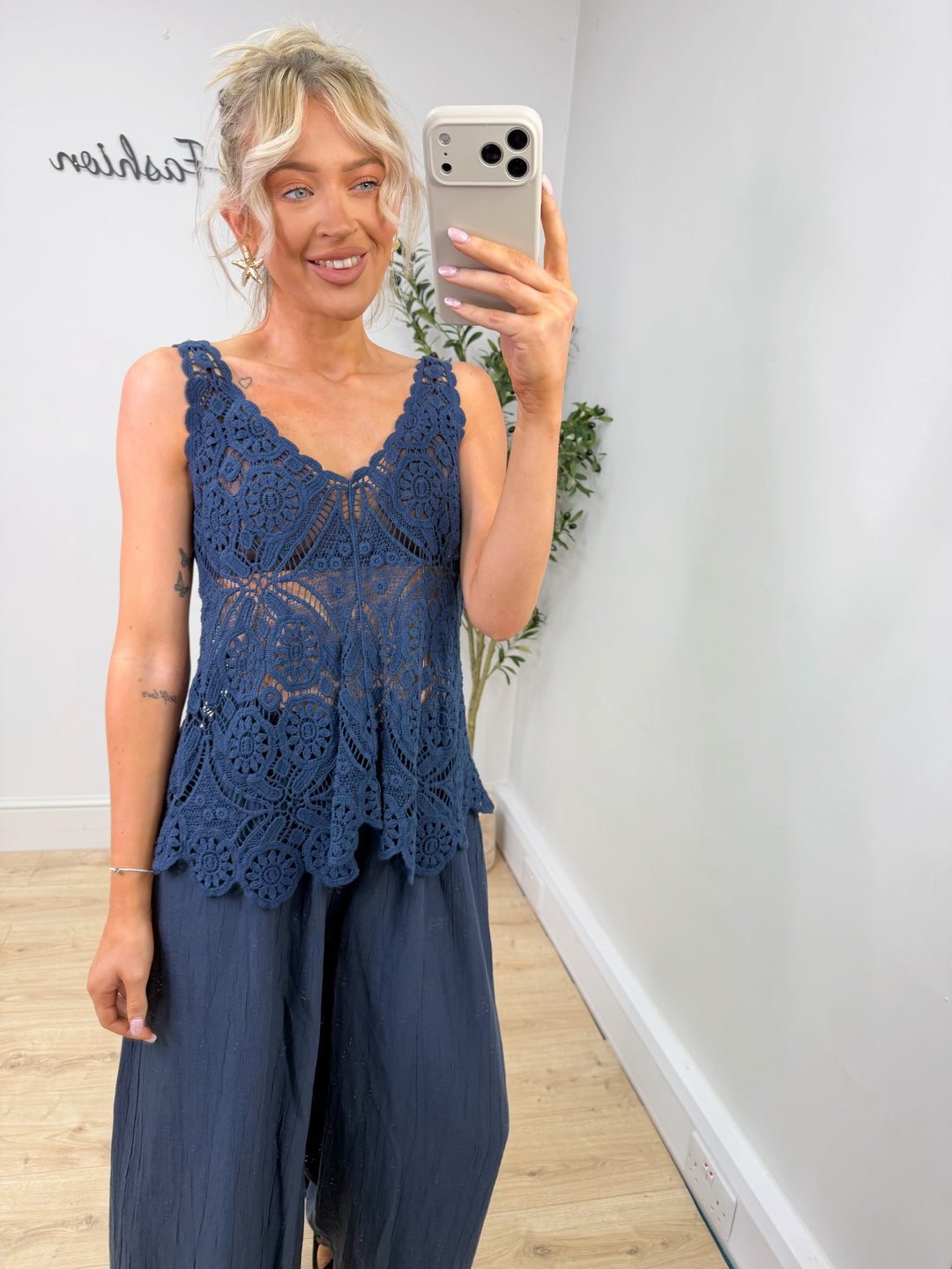 Harmonica Crochet Top - Navy