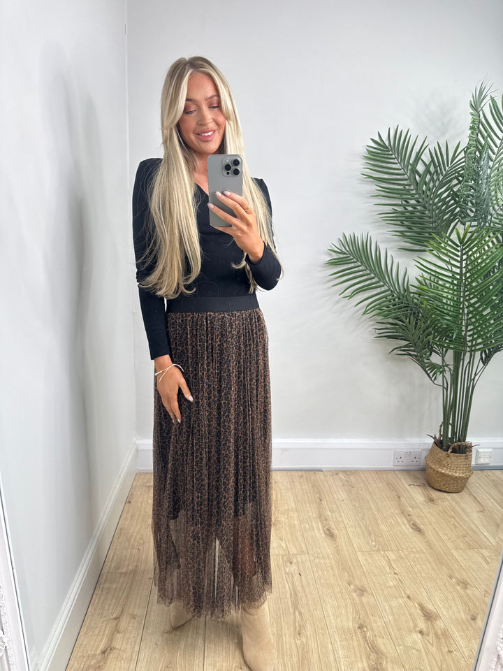 Tulle Leopard Skirt - Camel
