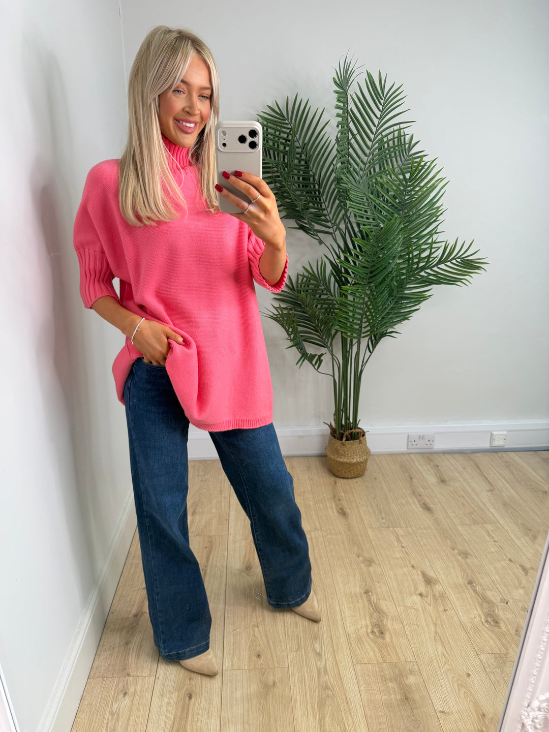 Bobbi High Neck Knit - Lipstick Pink