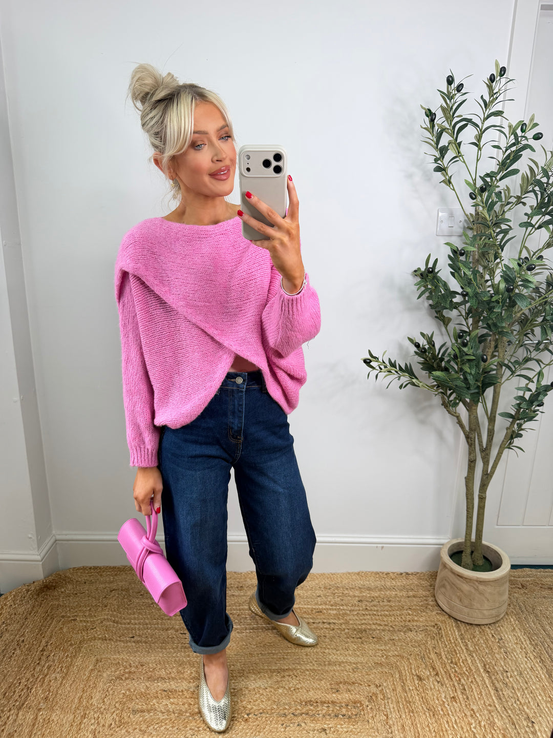 Ava Cross Over Knit - BubbleGum