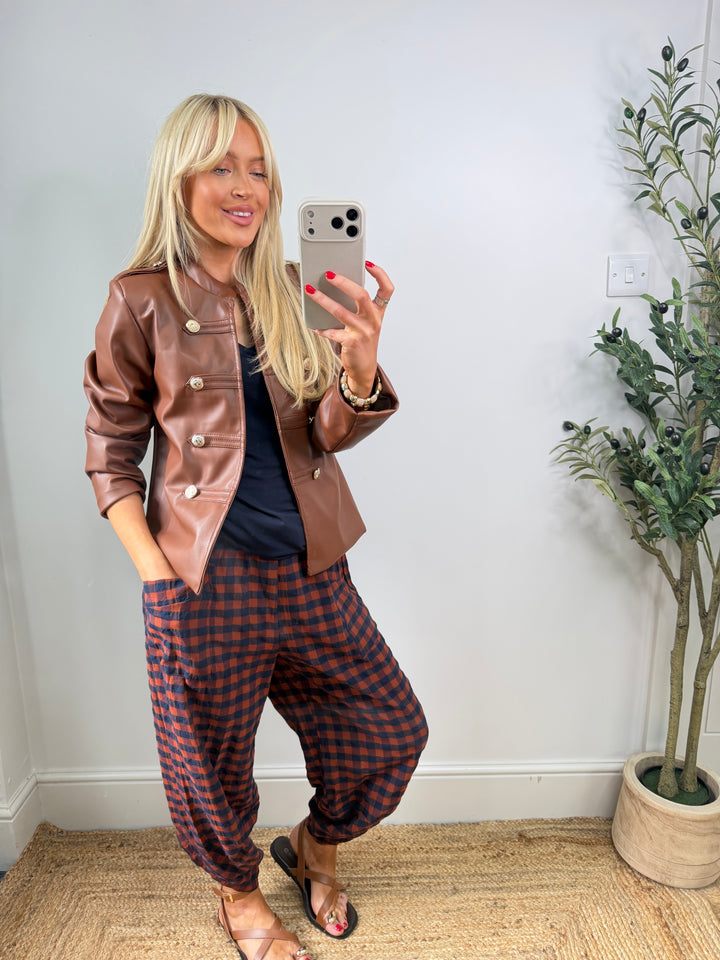 Danielle PU Military Jacket - Tan