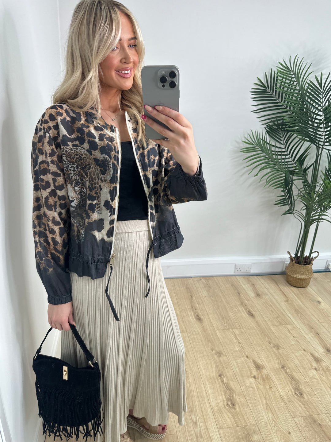 Jade Leopard Bomber - Black