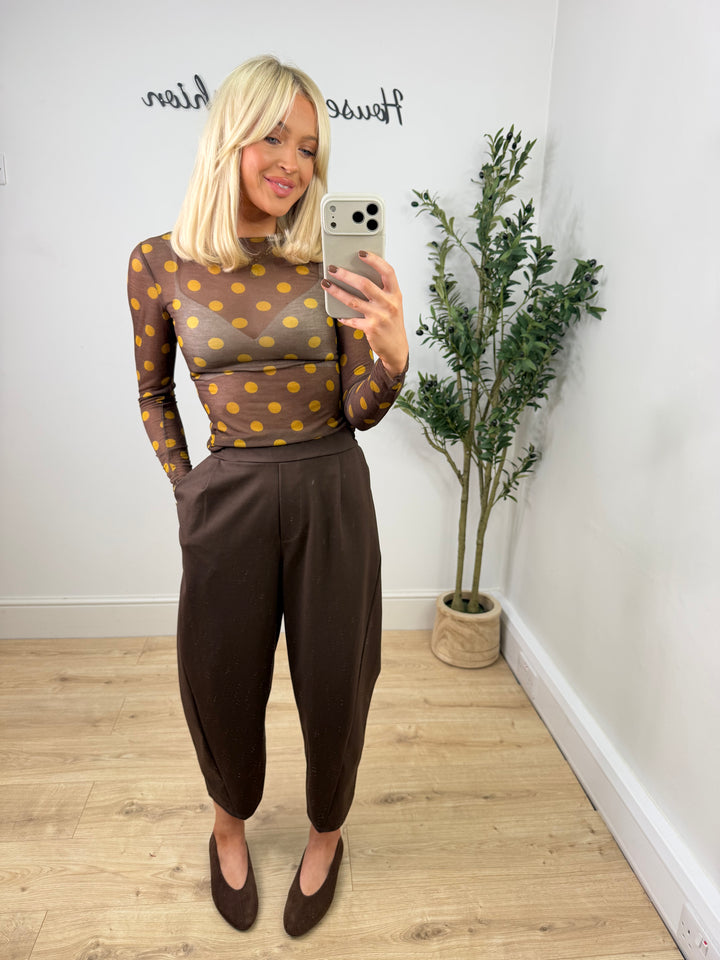 Cashmere Blend Top - Mustard Polka