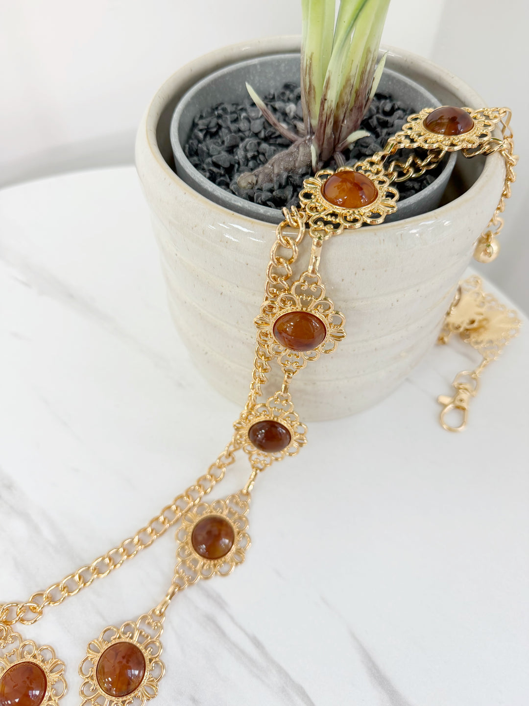 Beaded Chain Belt - Brown