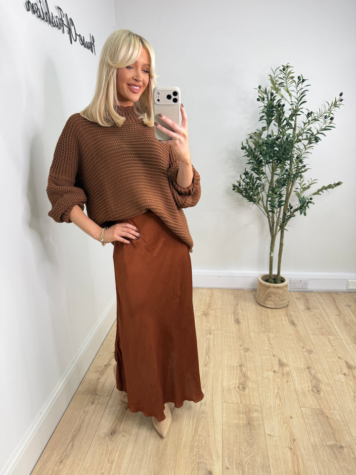 Bev Satin Skirt - Rust