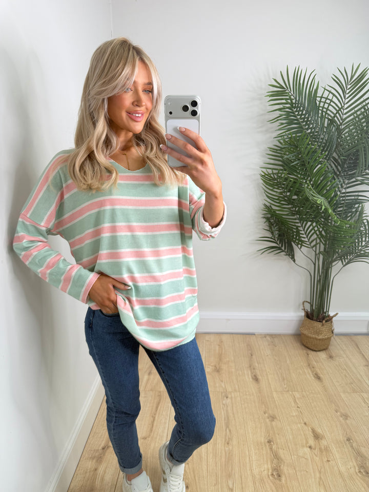 Summer Stripes Top - Mint & Pink