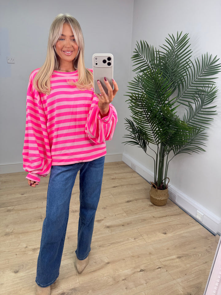 Alexa Stripey Sweatshirt - Hot Pink & Baby Pink