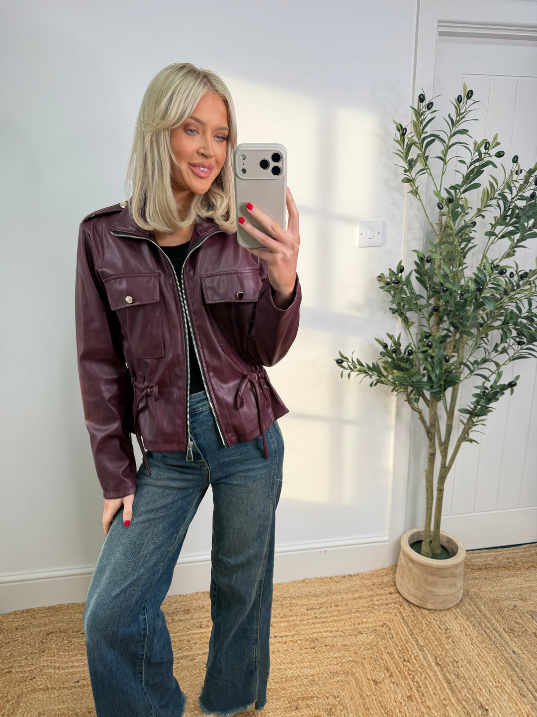 Scarlet PU Jacket - Wine