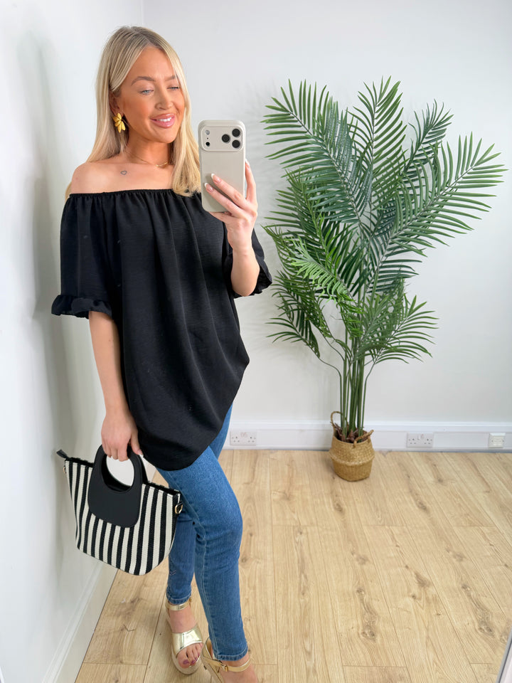 Ivy Frill Sleeve Bardot - Black