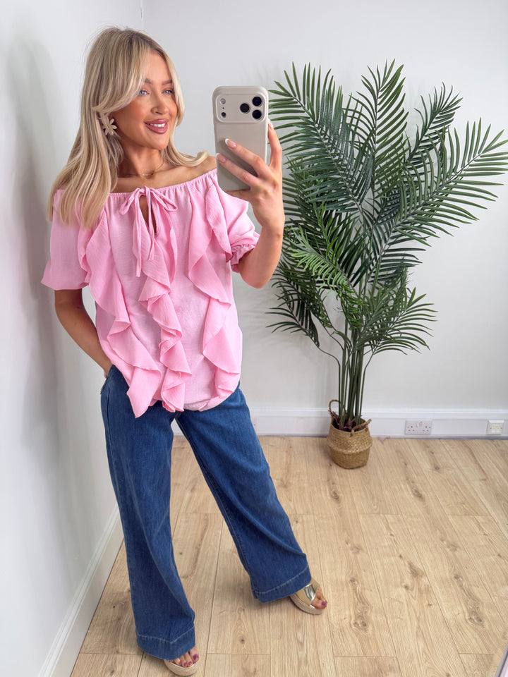 Bardot Ruffle Plain - Pink