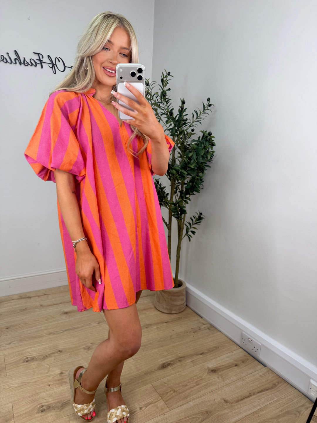 Alexa Stripe Dress - Pink & Orange