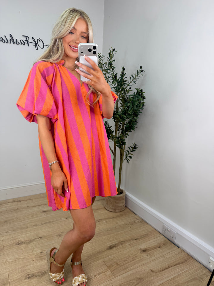 Alexa Stripe Dress - Pink & Orange