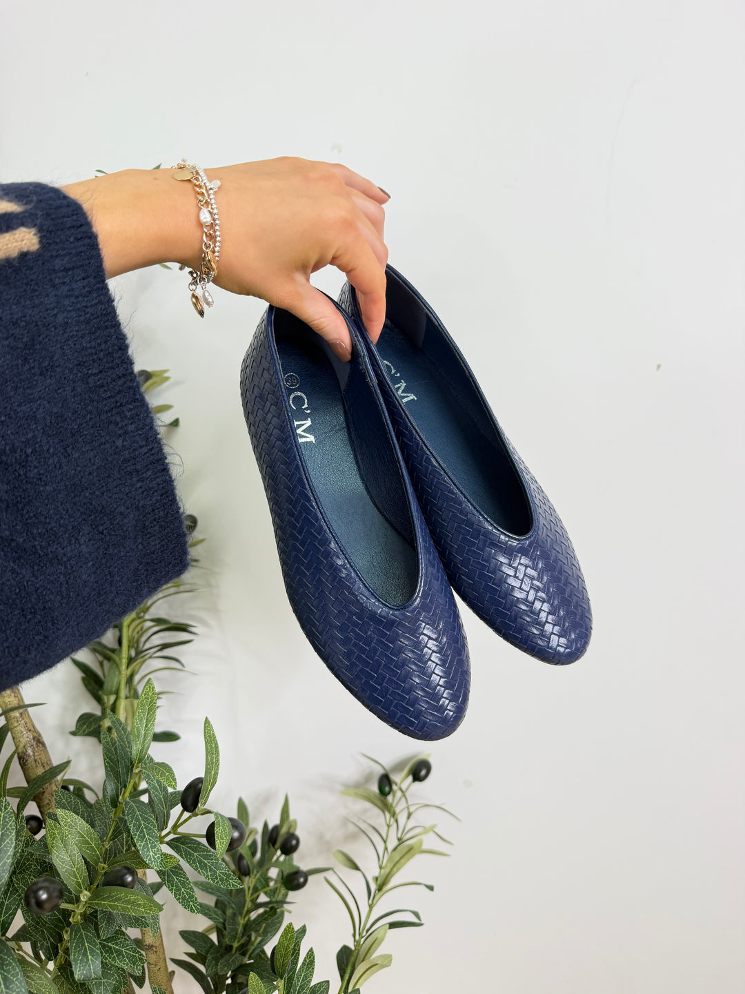 Lila PU Ballet Pumps - Navy