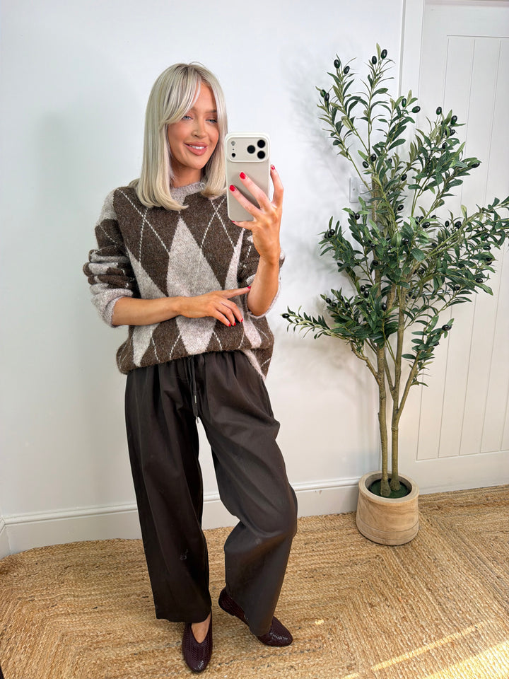 Amelia Argyle Knit - Chocolate & Beige