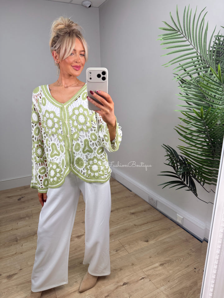 Adaline Crochet Cardigan - Pistachio