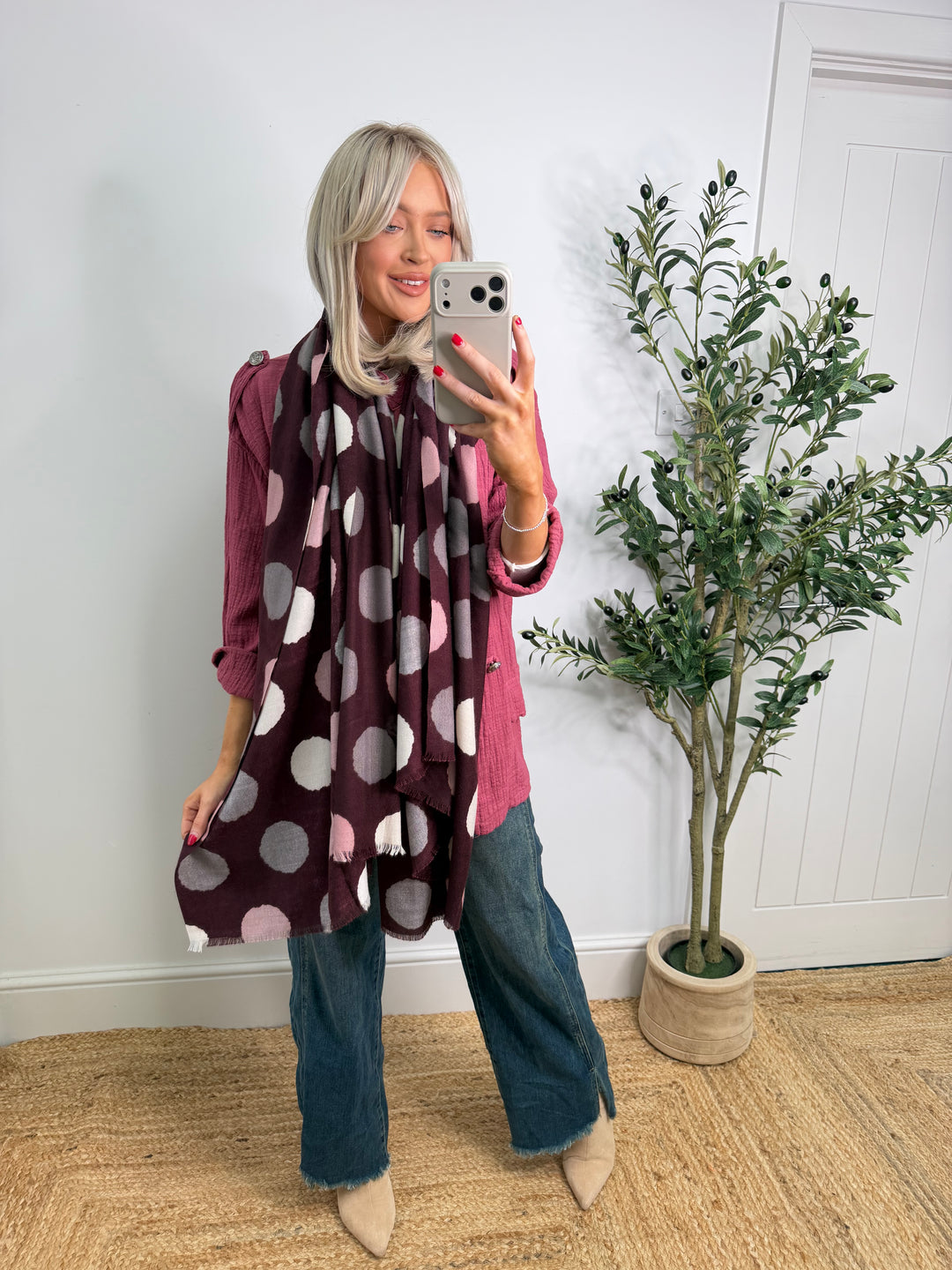 Burgundy Spot Scarf