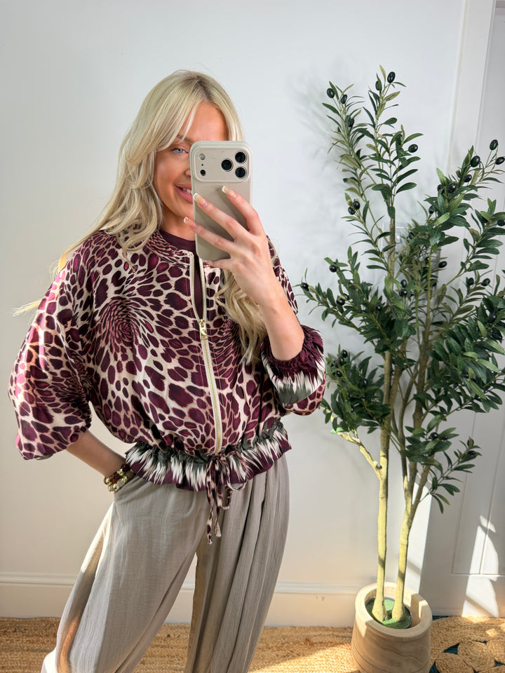 Jermaine Bomber Jacket - Plum Leopard
