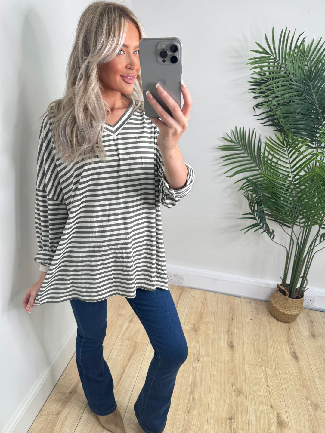 Florence Stripe Tee - Khaki