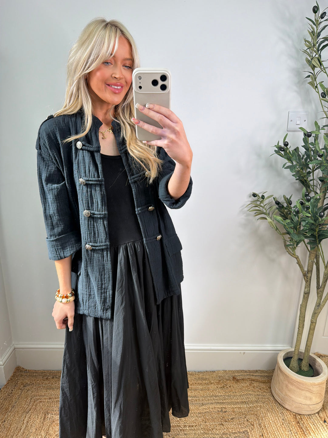 Cheesecloth Military Jacket - Black