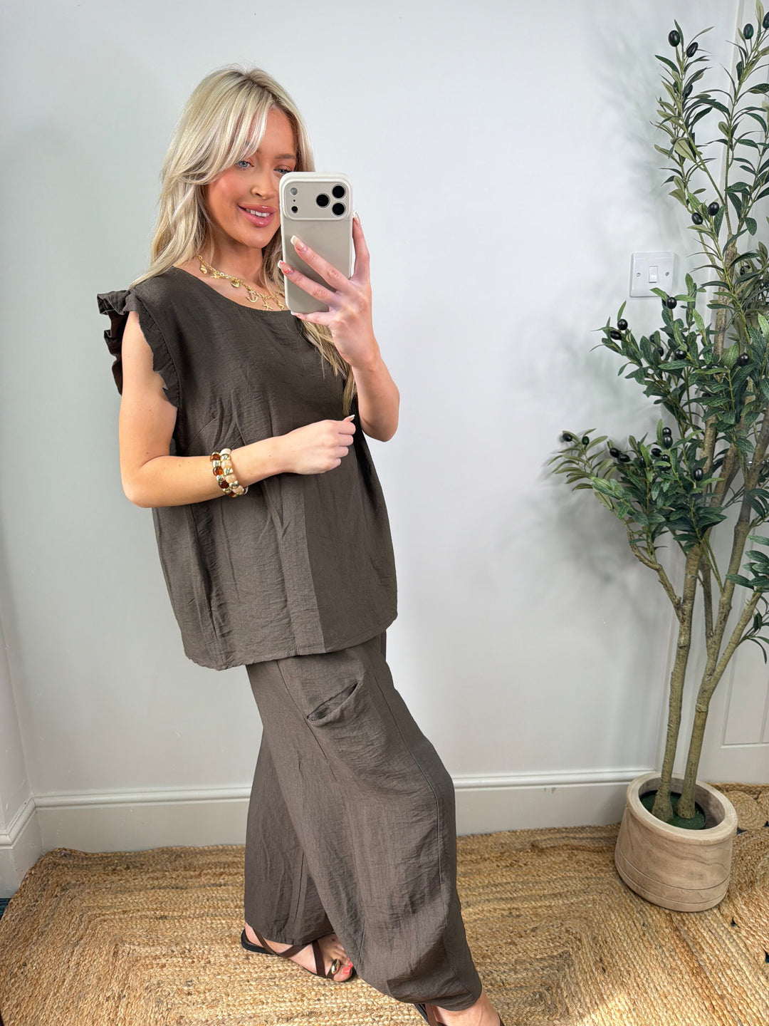 Button Back Top - Chocolate