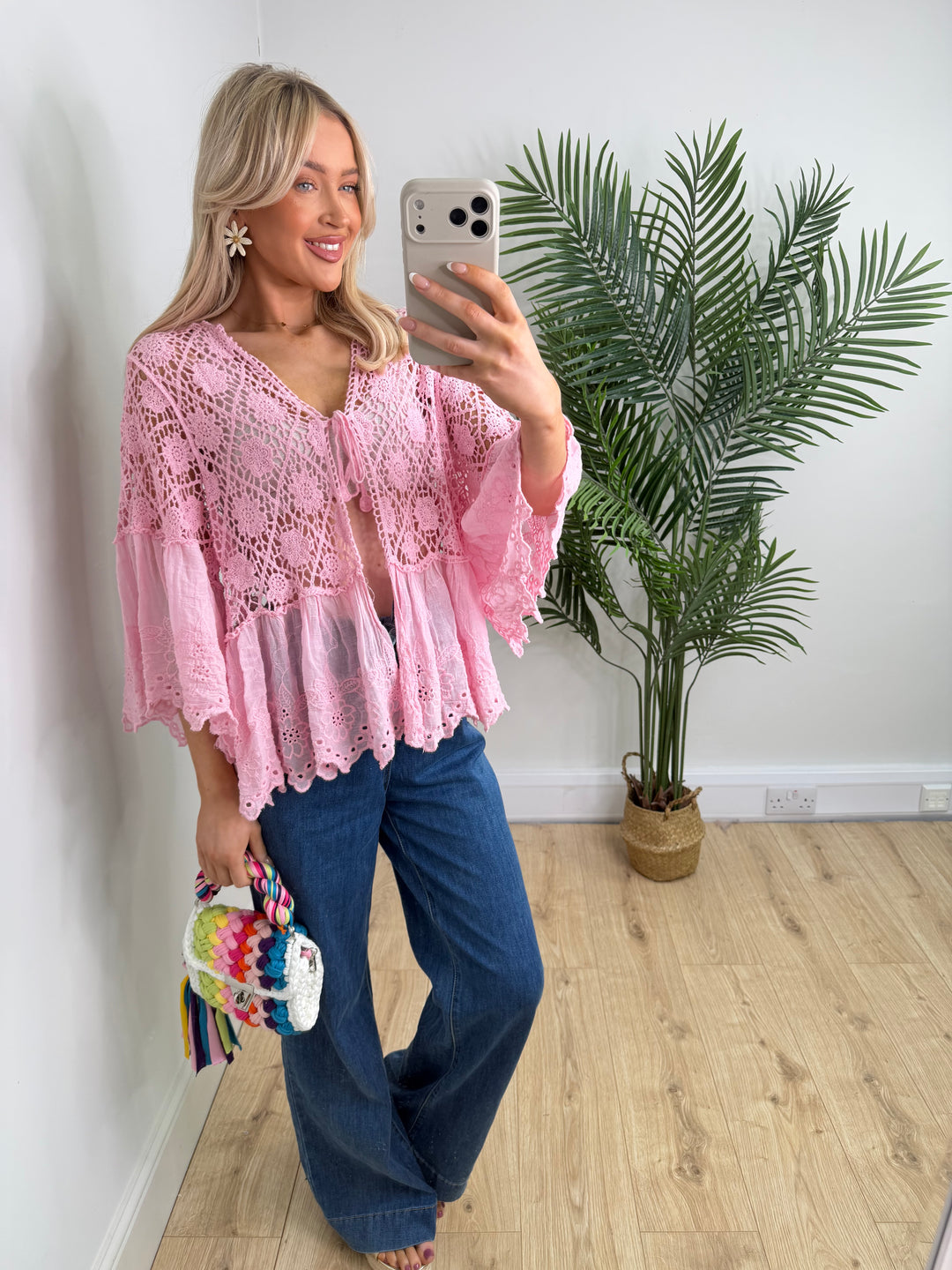 Marrakesh Crochet Tie Top - Pink