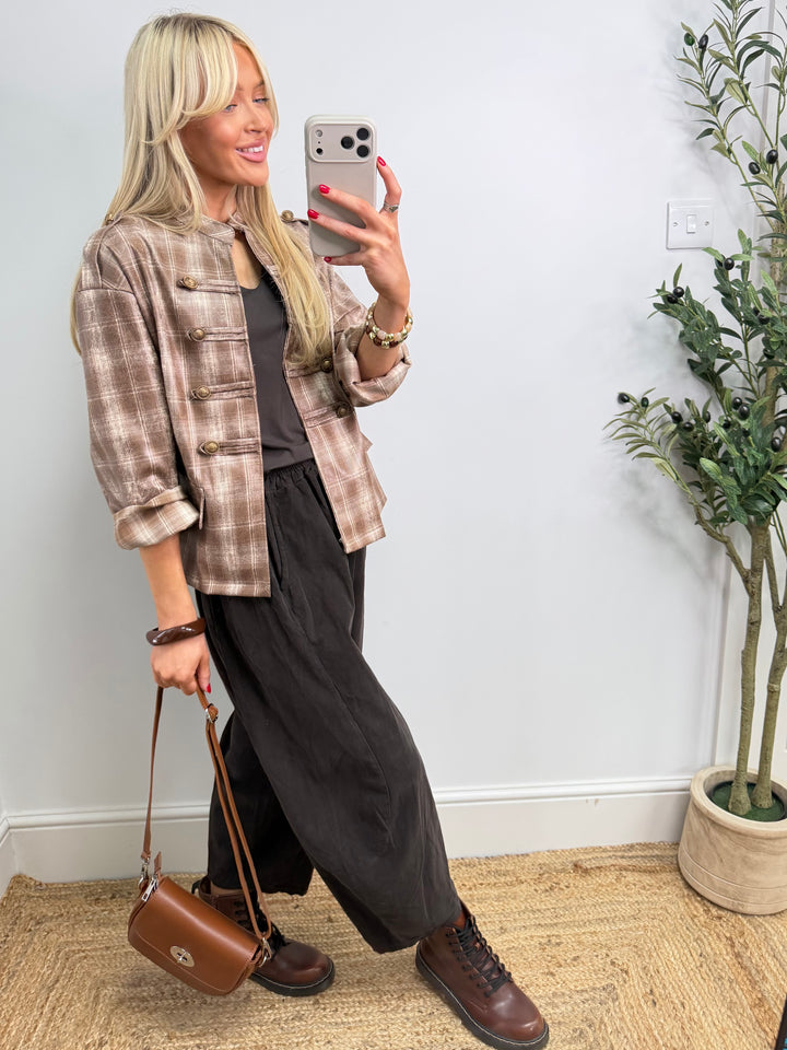 Piper Plaid Military Jacket - Tan
