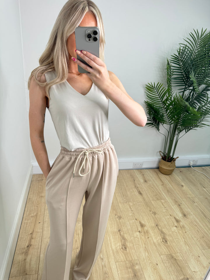 V Neck Double Layer Vest - Beige