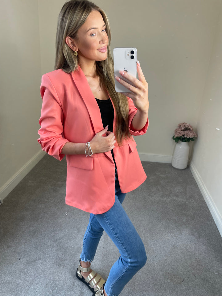 Classic Ruched Blazer - Coral