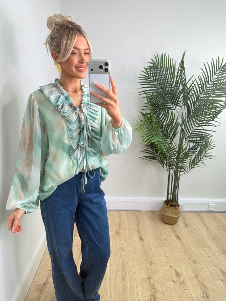Codie Ruffle Blouse - Green