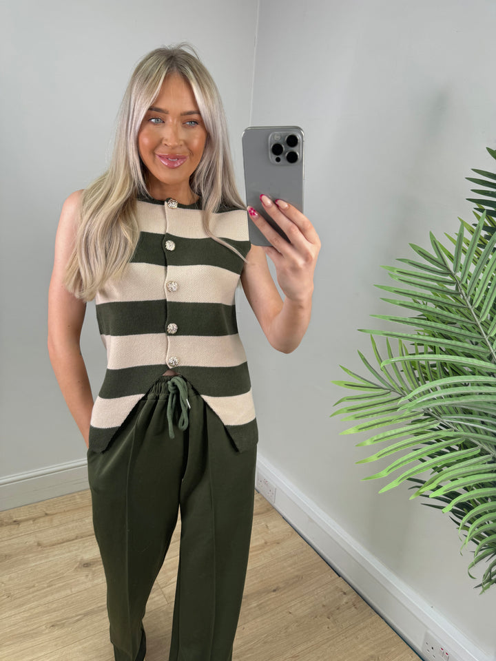 Masie Stripe Waistcoat - Khaki