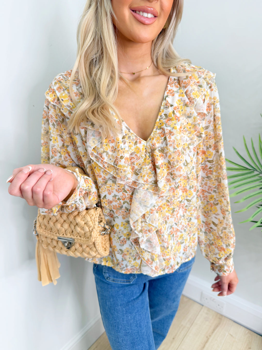 Ditsy Ruffle Blouse - Lemon