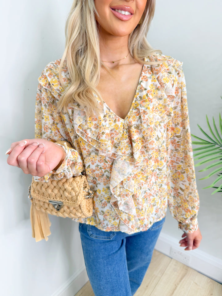 Ditsy Ruffle Blouse - Lemon