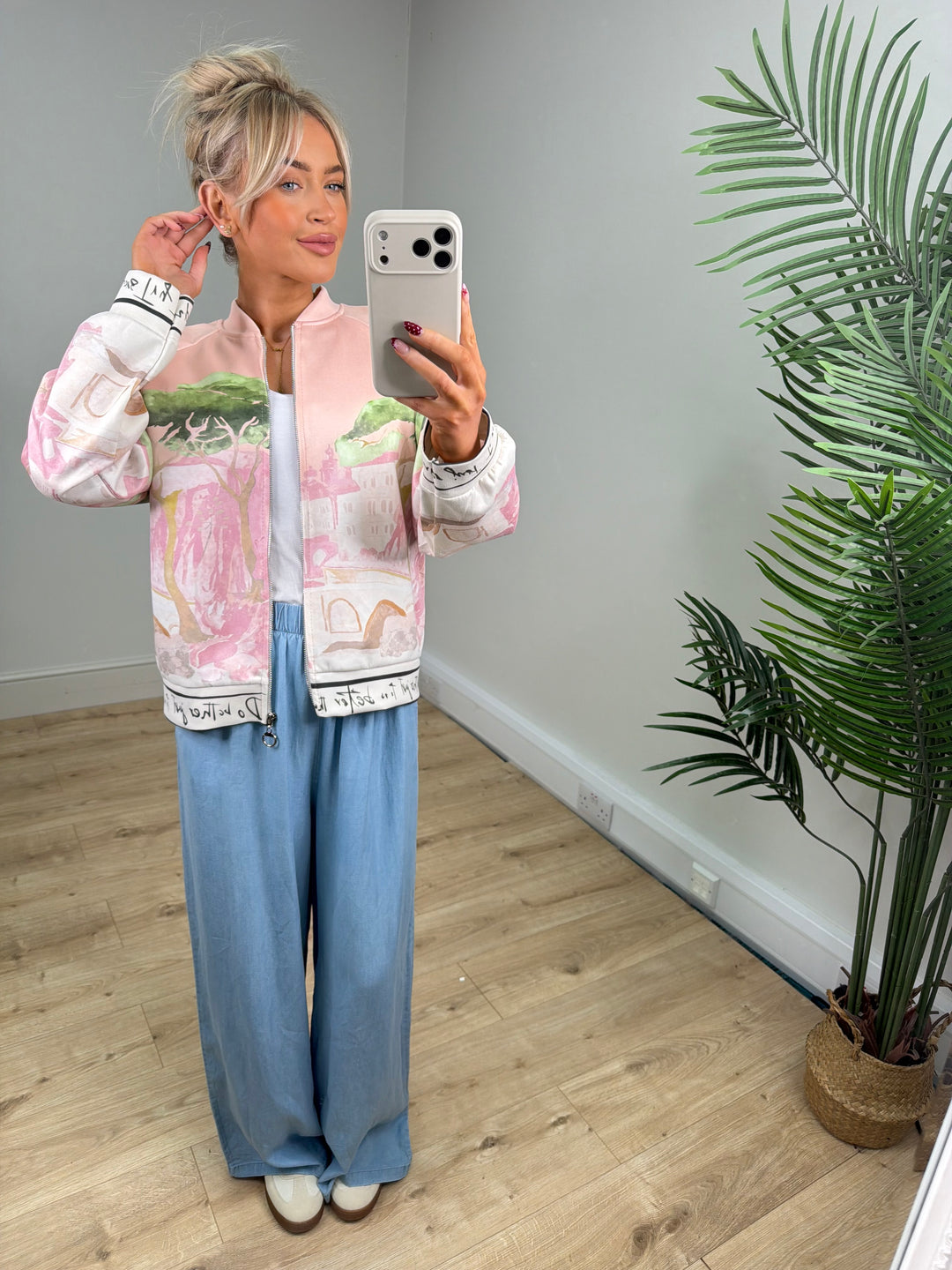 Cora Faux Suede Bomber - Baby Pink