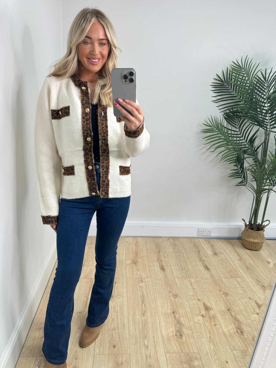 Freya Leopard Trim Jacket - Cream