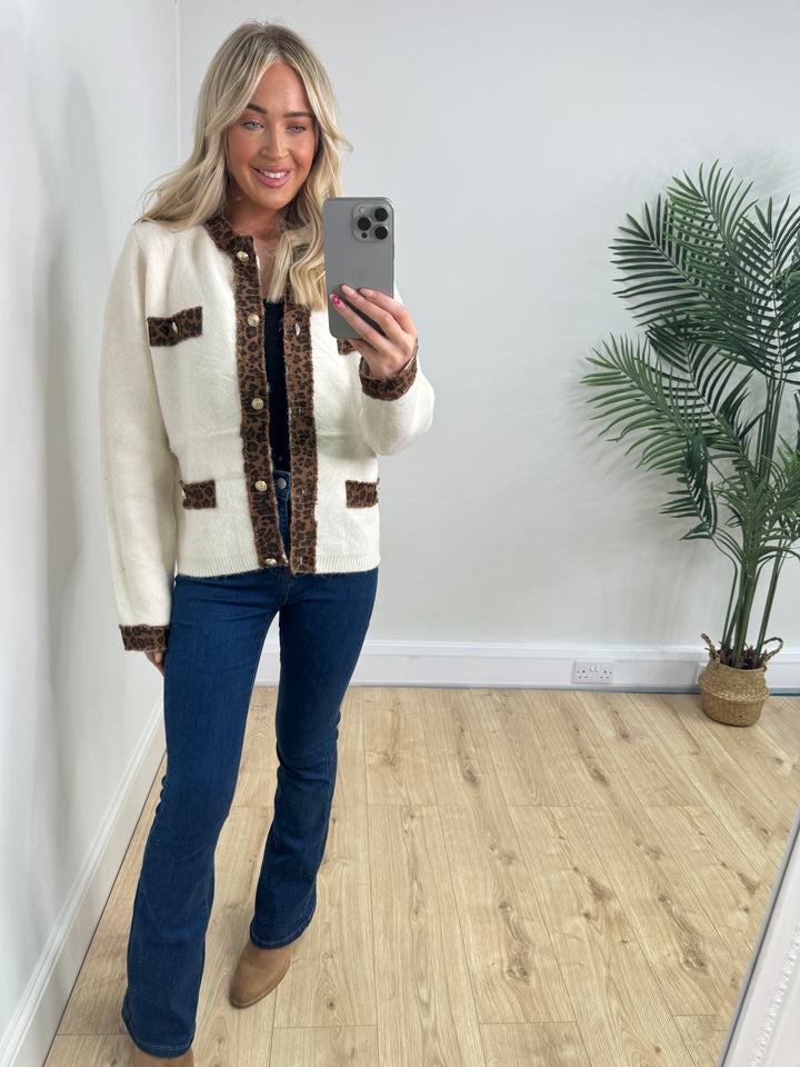 Freya Leopard Trim Jacket - Cream