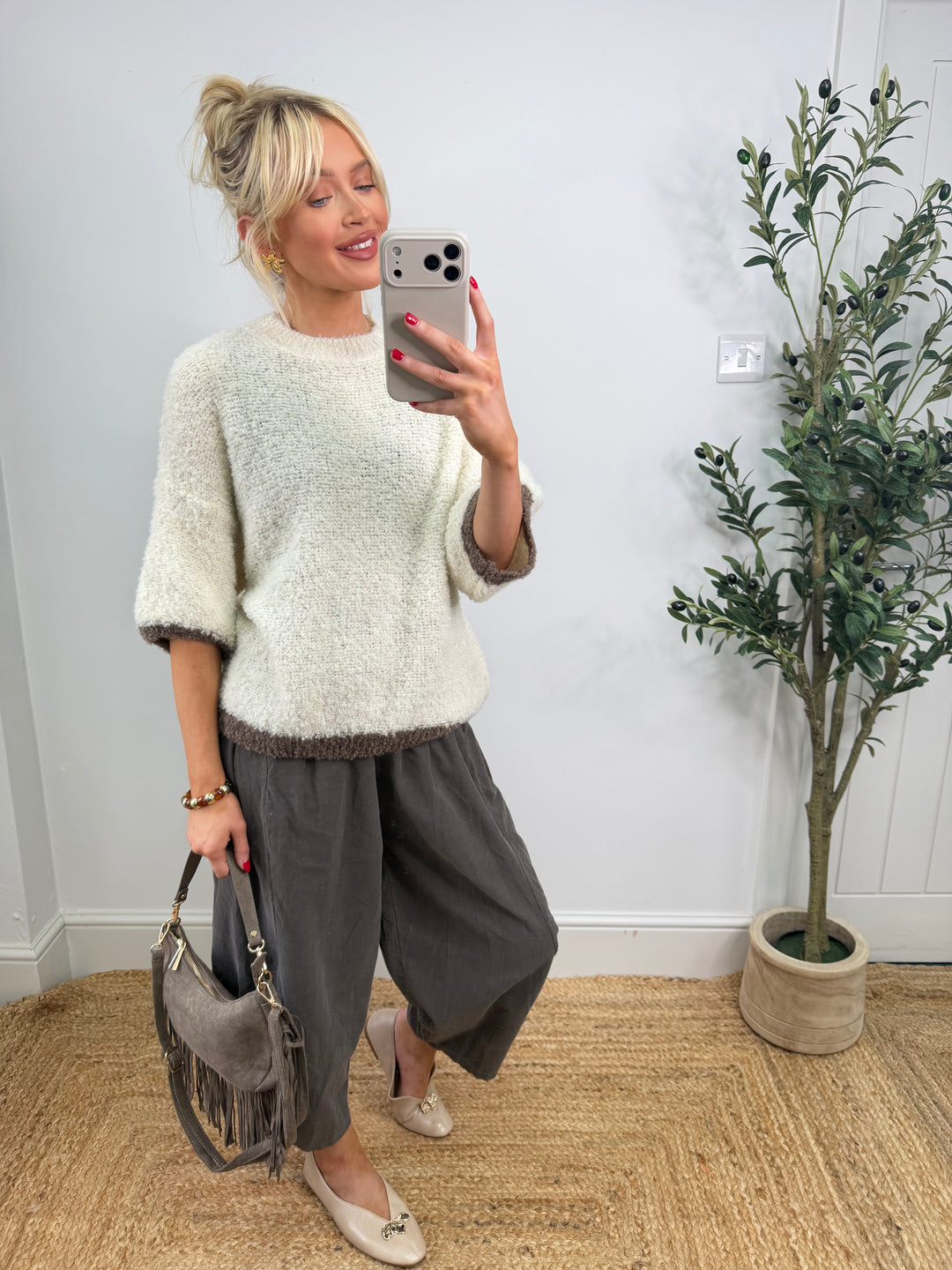 Mila Popcorn Knit - Cream & Chocolate