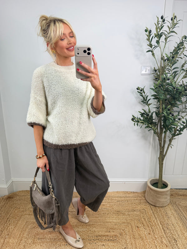 Mila Popcorn Knit - Cream & Chocolate