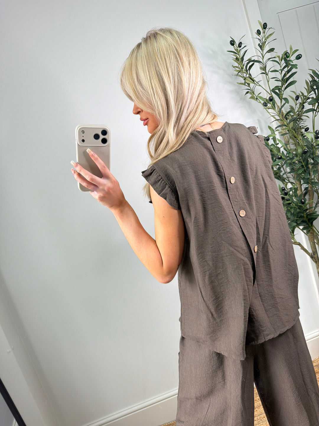 Button Back Top - Chocolate