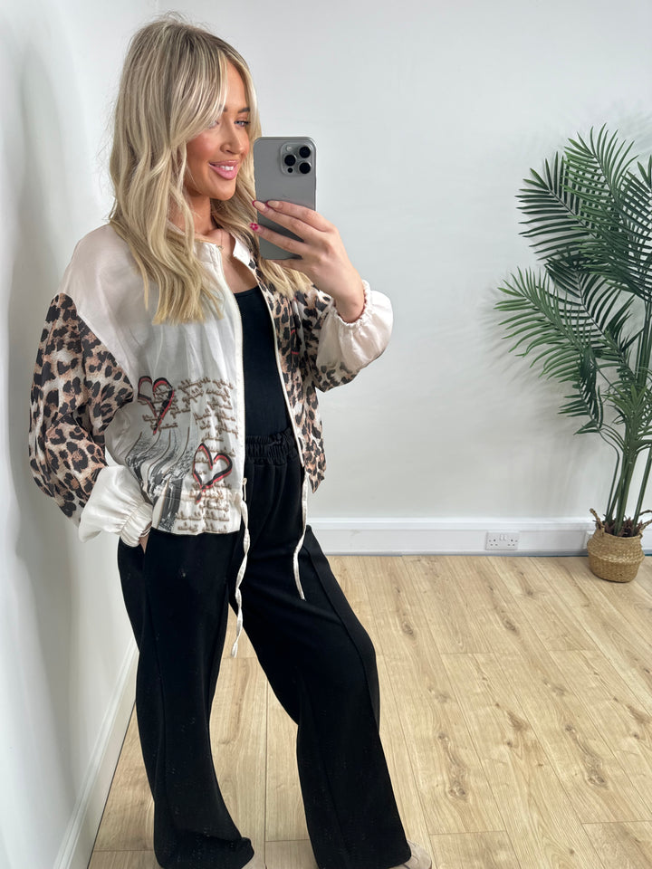 Heart Leopard Bomber - Cream