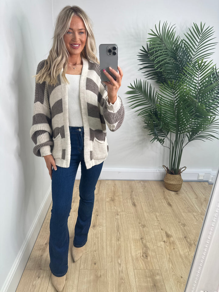 Beatrice Stripe Cardigan - Mocha