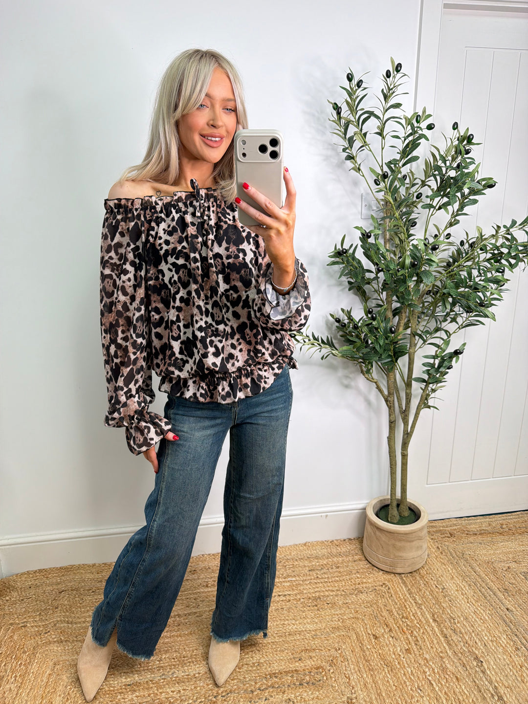 Selena Leopard Bardot Top