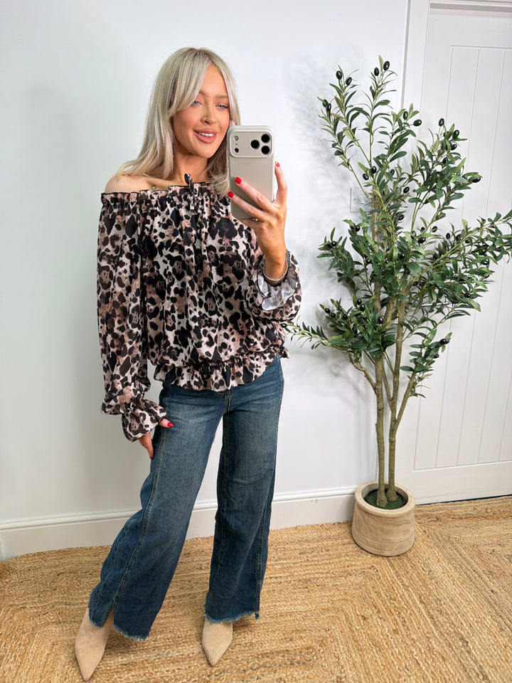 Selena Leopard Bardot Top
