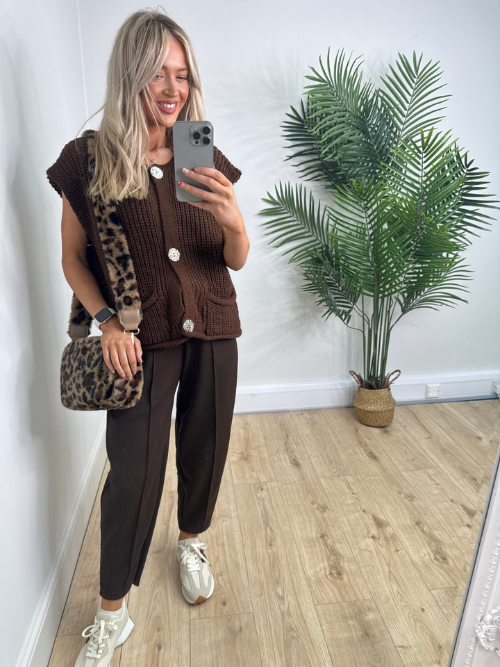 Fern Gold Button Tank - Chocolate