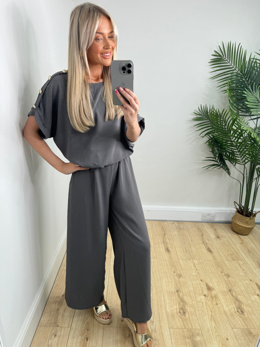Gold Button Coord - Charcoal