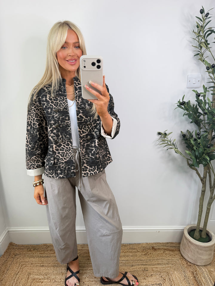 Leopard Military Jacket - Mocha & Black
