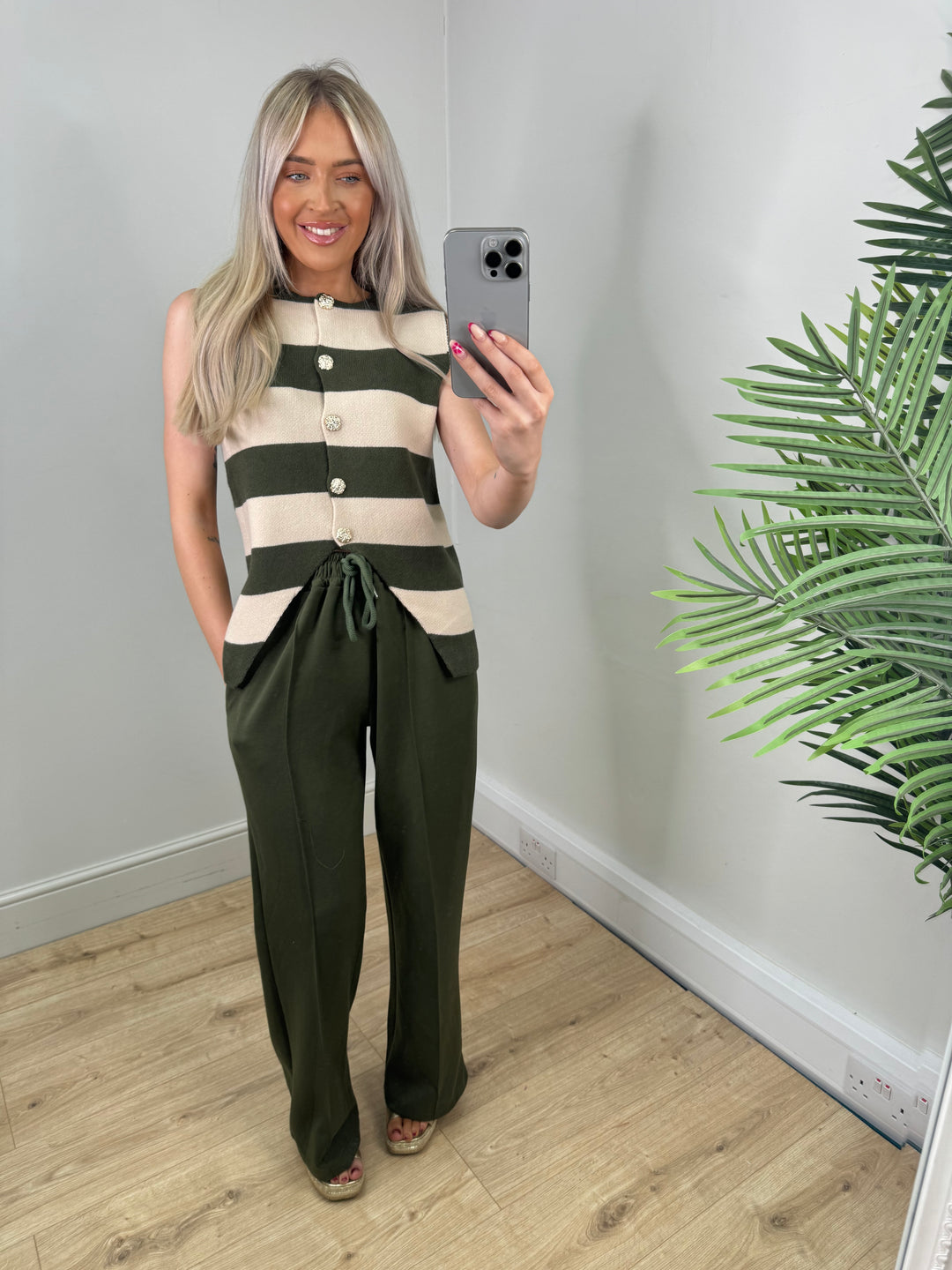 Masie Stripe Waistcoat - Khaki