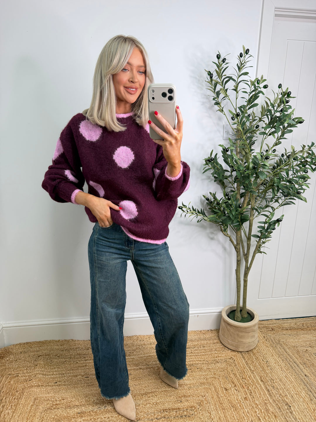 Reagan Spot Knit - Plum & Pink