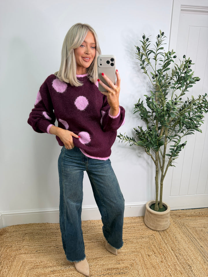 Reagan Spot Knit - Plum & Pink