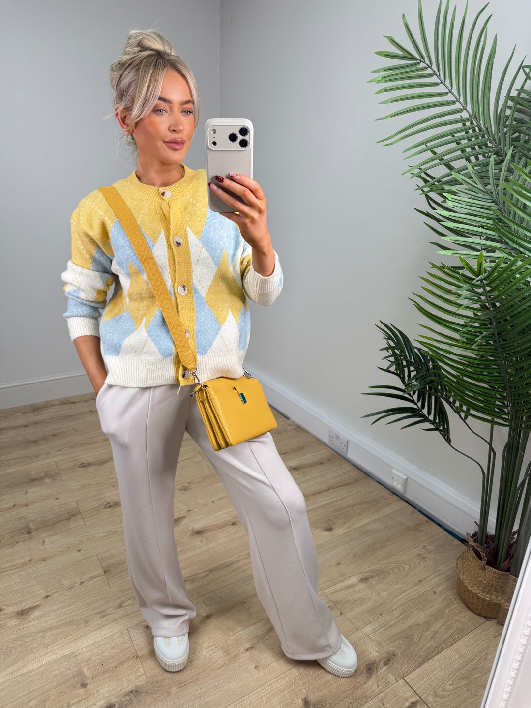 Arianna Argyle Cardigan - Mustard & Blue