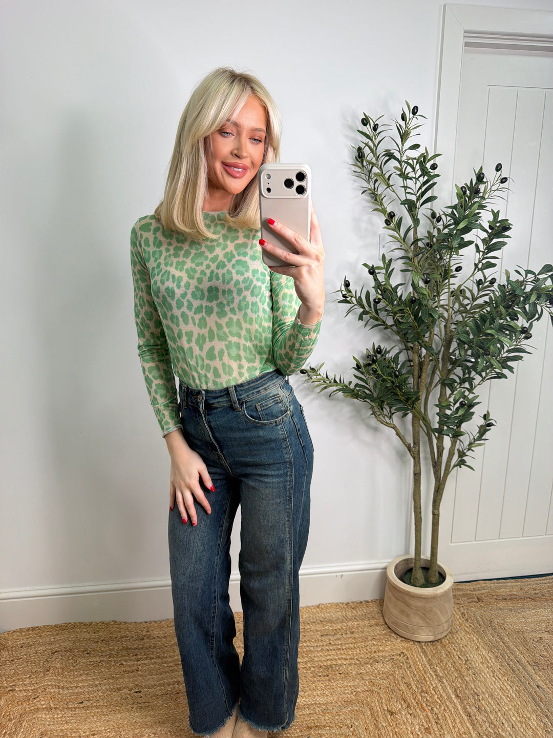 Cashmere Blend Top - Emerald Leopard